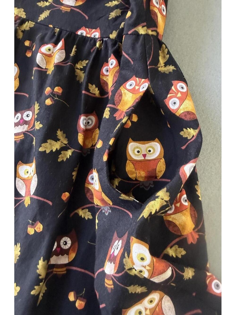 Retrolicious Owl Print Sleeveless Fit & Flare Dress Size M Black Cotton Pockets - Picture 12 of 15